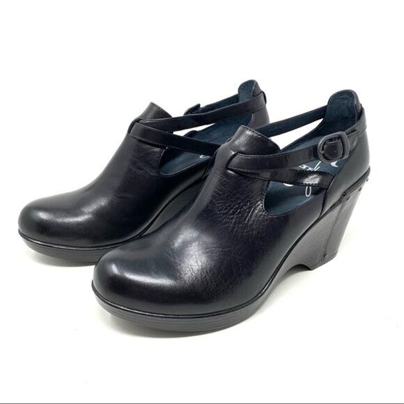 Dansko Franka Leather Crisscross Strap Wedge Clogs 38 - Picture 1 of 9